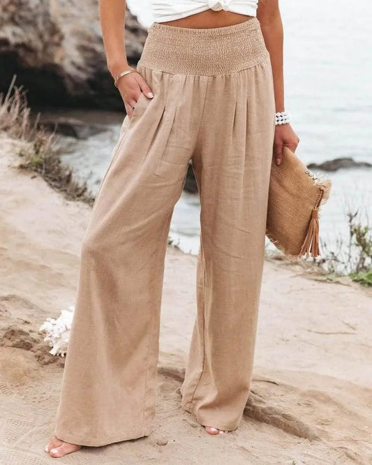 Casual wide-leg pants - Cotton and linen blend - Lightweight and breathable - Perfect for summer outings
