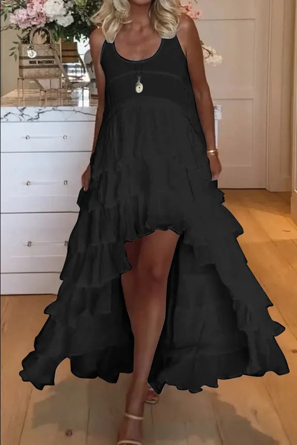Beautiful women's dress-short-front and long-back with ruffles