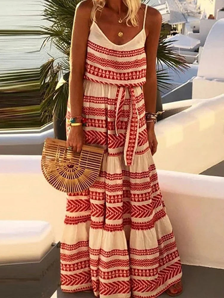 Bohemian V-neck printed lingerie beach dress