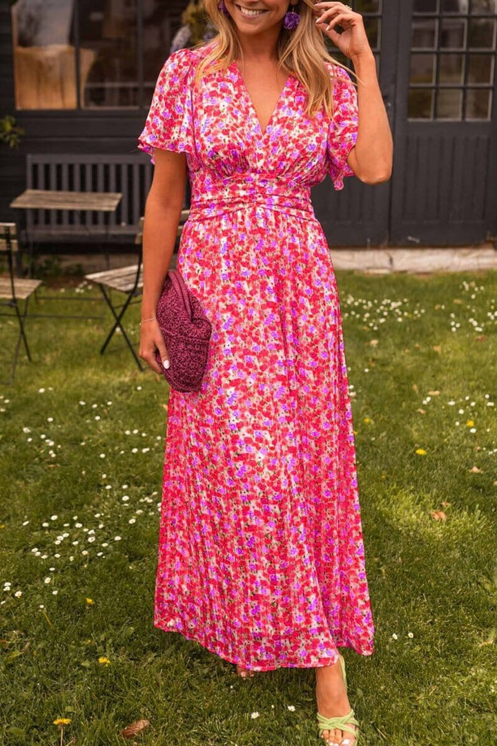 Elegant long dress with V-neck for women summer party
