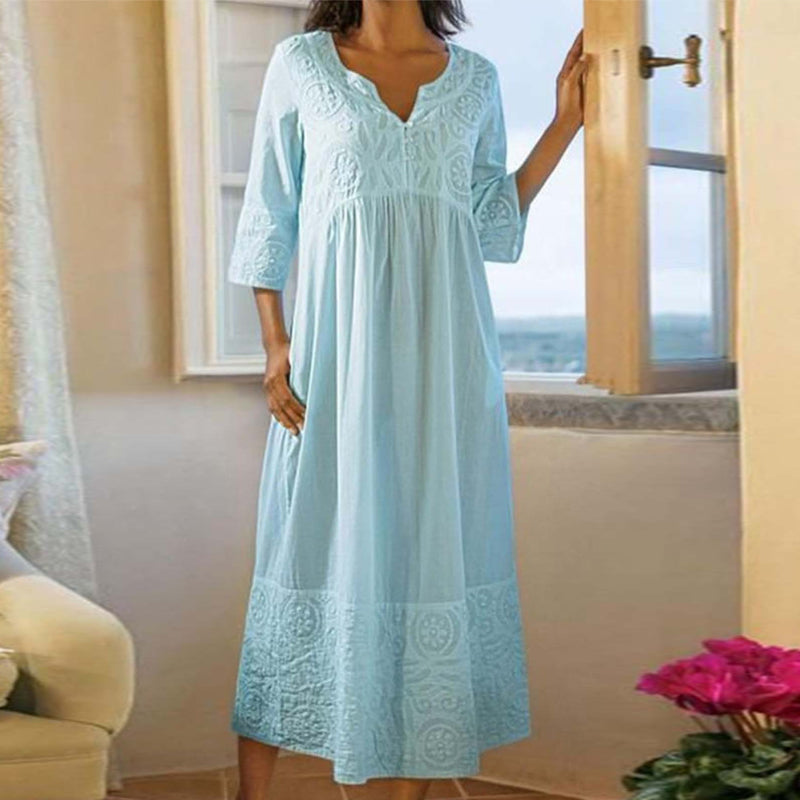 Plain cotton and linen lace dress