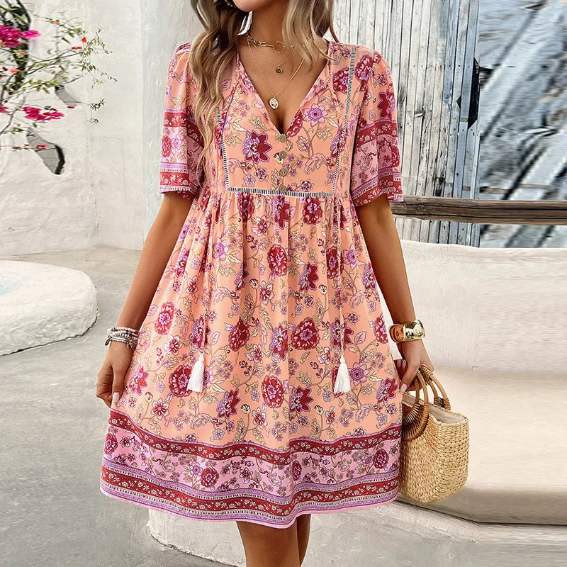Albina Short Sleeve V-Neck Dress