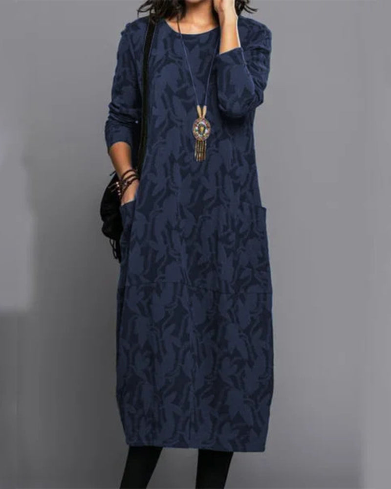 Adel Long Sleeve Pocket Print Dress