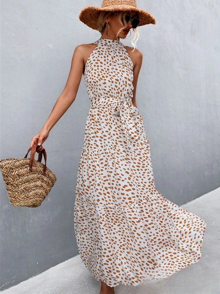 LD Best-selling jumpsuit dress with straps and halter neck with wavy polka dot print