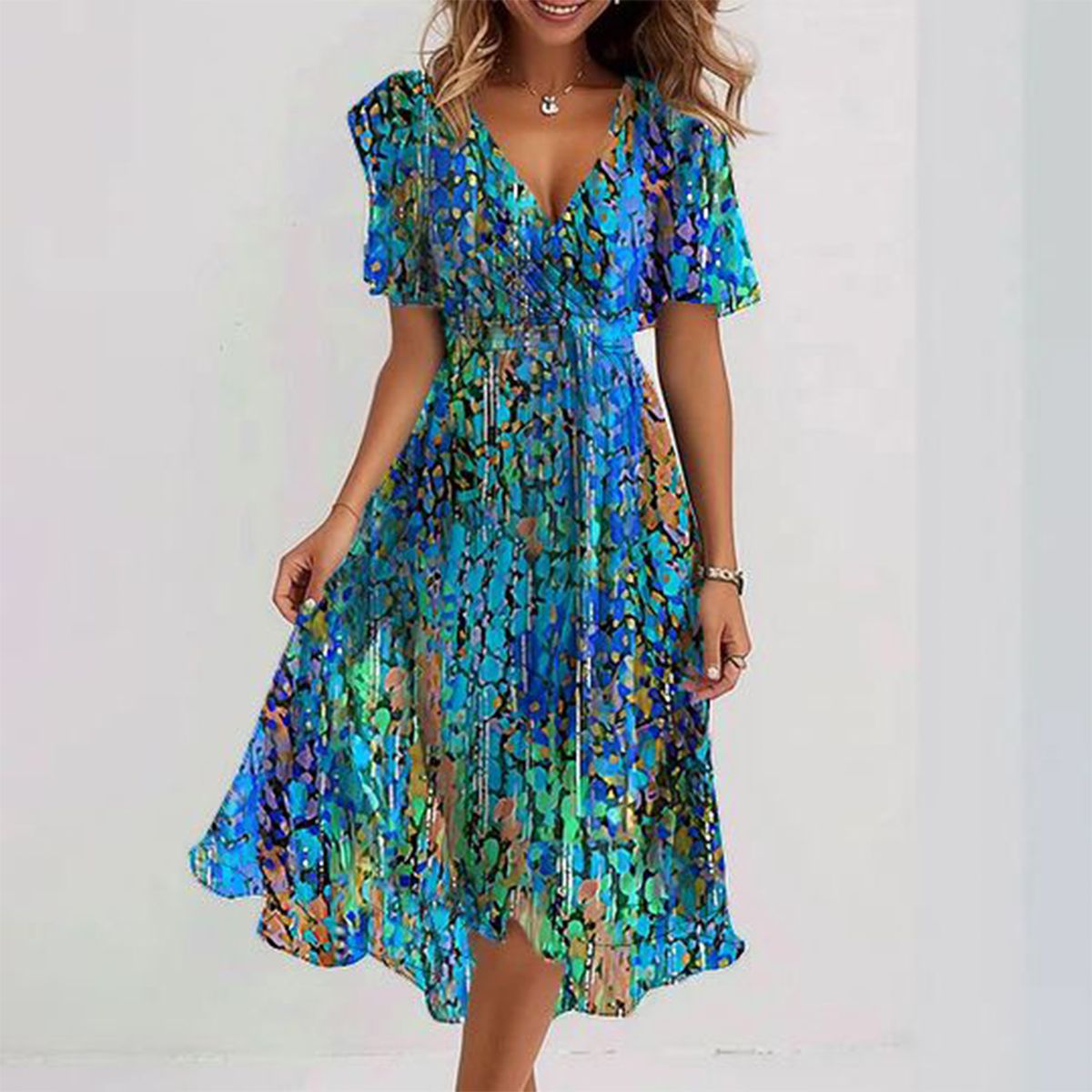 Mc | Blue midi dress with short sleeves