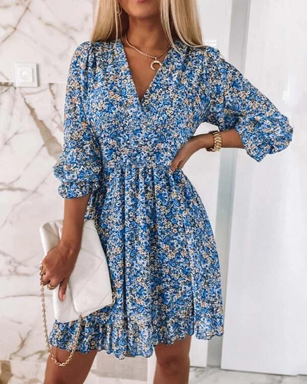Bohemian flower dress with short sleeves