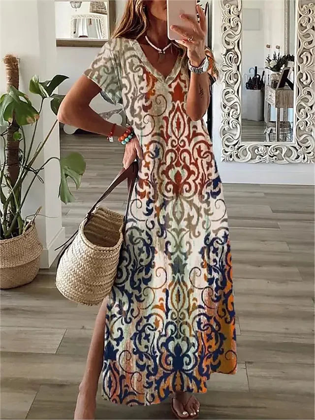 LP | Printed casual v-neck dress for women