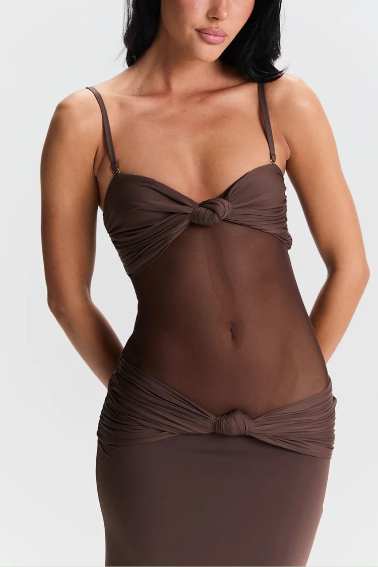 LD long dress with detachable shoulder straps and draped detail