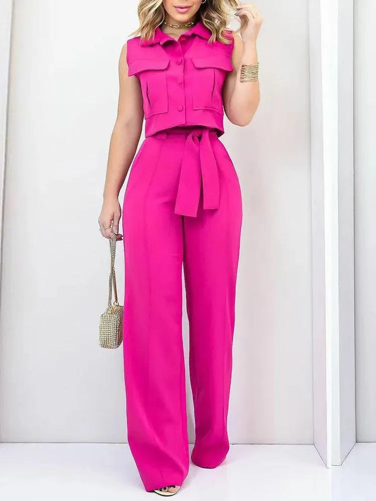 Jumpsuit - Elegant style - Bow belt, wide legs - Perfect for casual and formal occasions