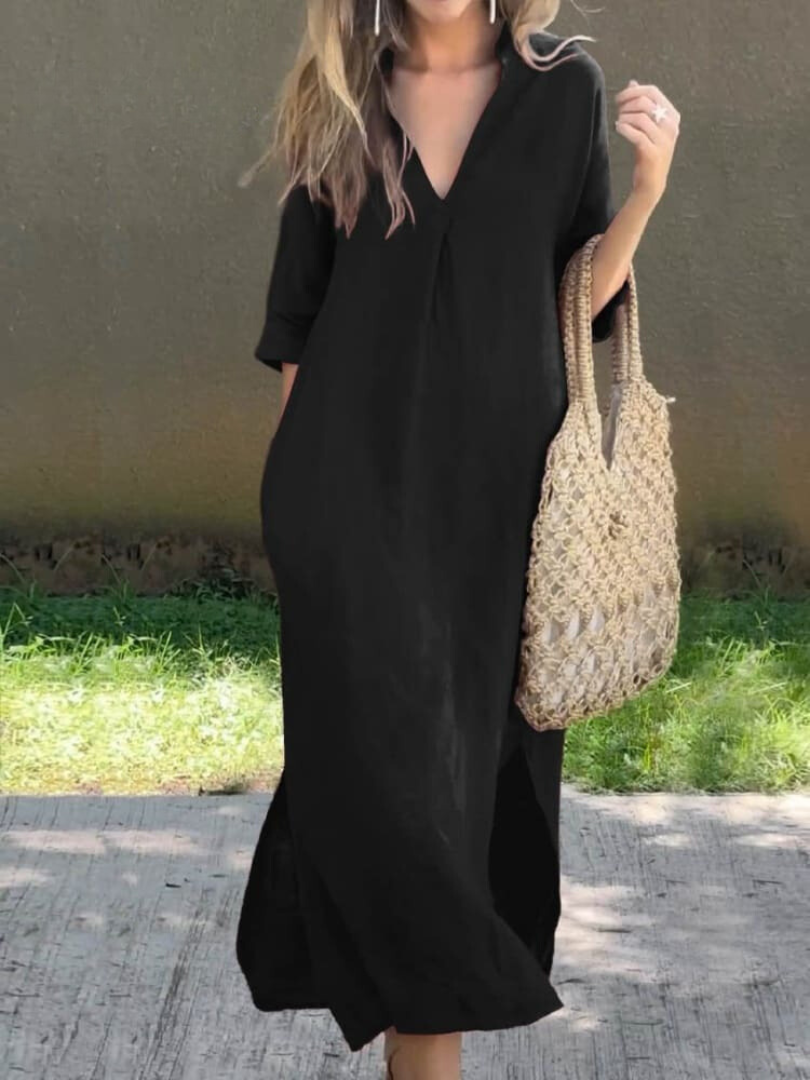 LD | Elegant maxi dress with V-neck and loose silhouette
