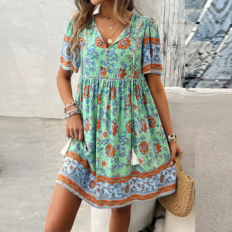 Albina Short Sleeve V-Neck Dress