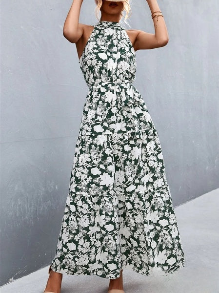 LD Best-selling jumpsuit dress with straps and halter neck with wavy polka dot print