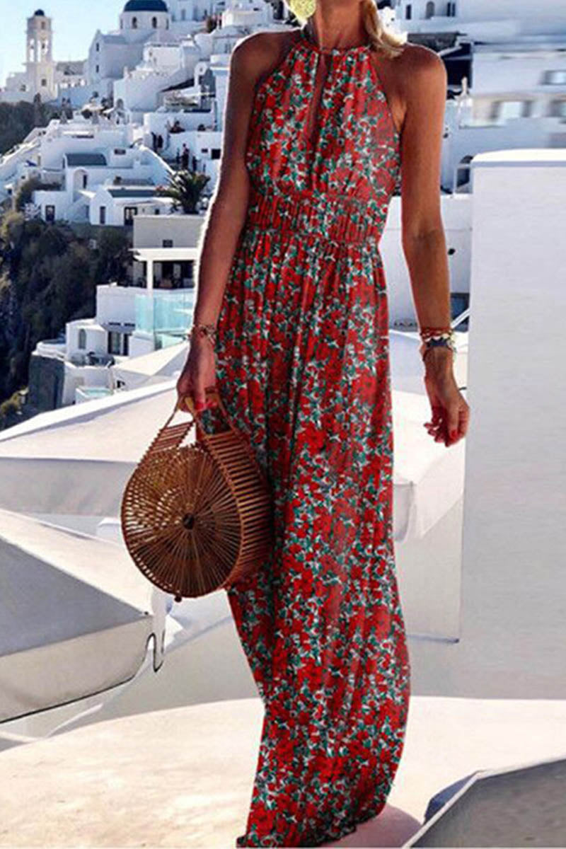 Printed dress with round neckline