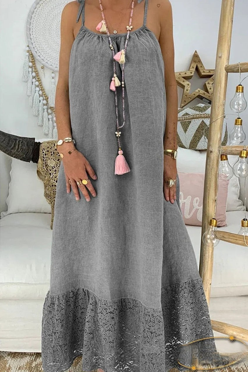 Shirt dress with lace insert and knotted lace insert