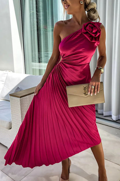 Elegant midi dress with asymmetrical design and one shoulder strap