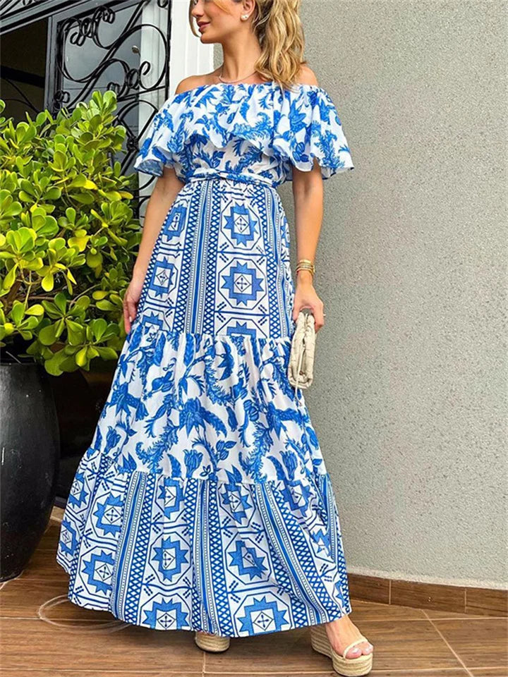 spring/summer dress with high neckline and bohemian print