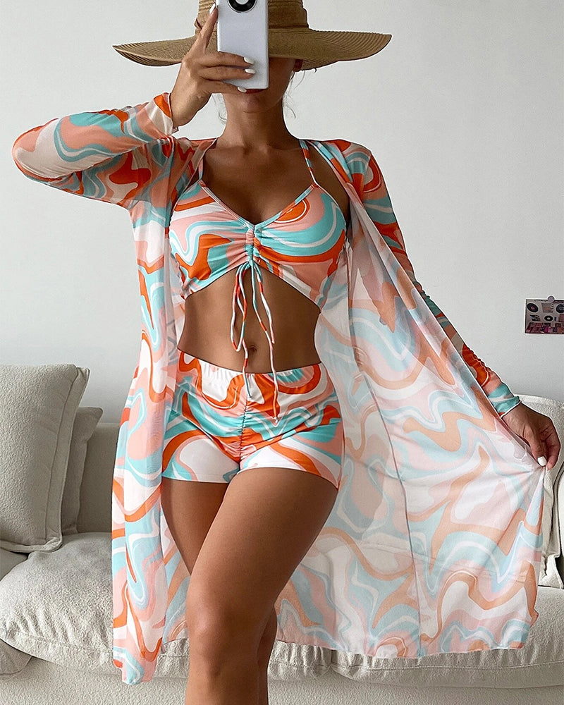 Patterned 3-piece swimsuit