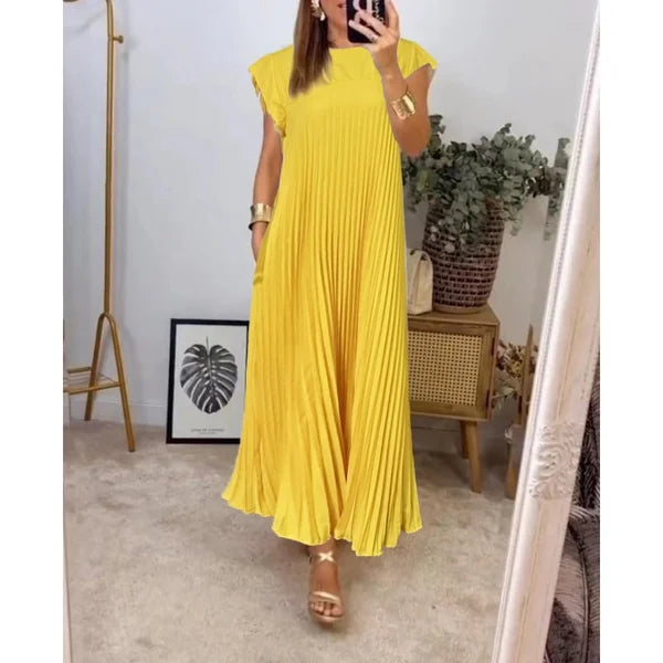 ladies simple pleated dress single color