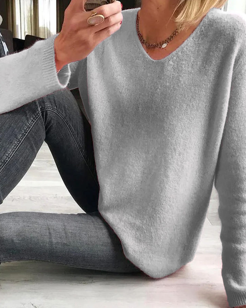 Mila | Women's Plain Long Sleeve Sweater Simple, Chic, and Comfortable