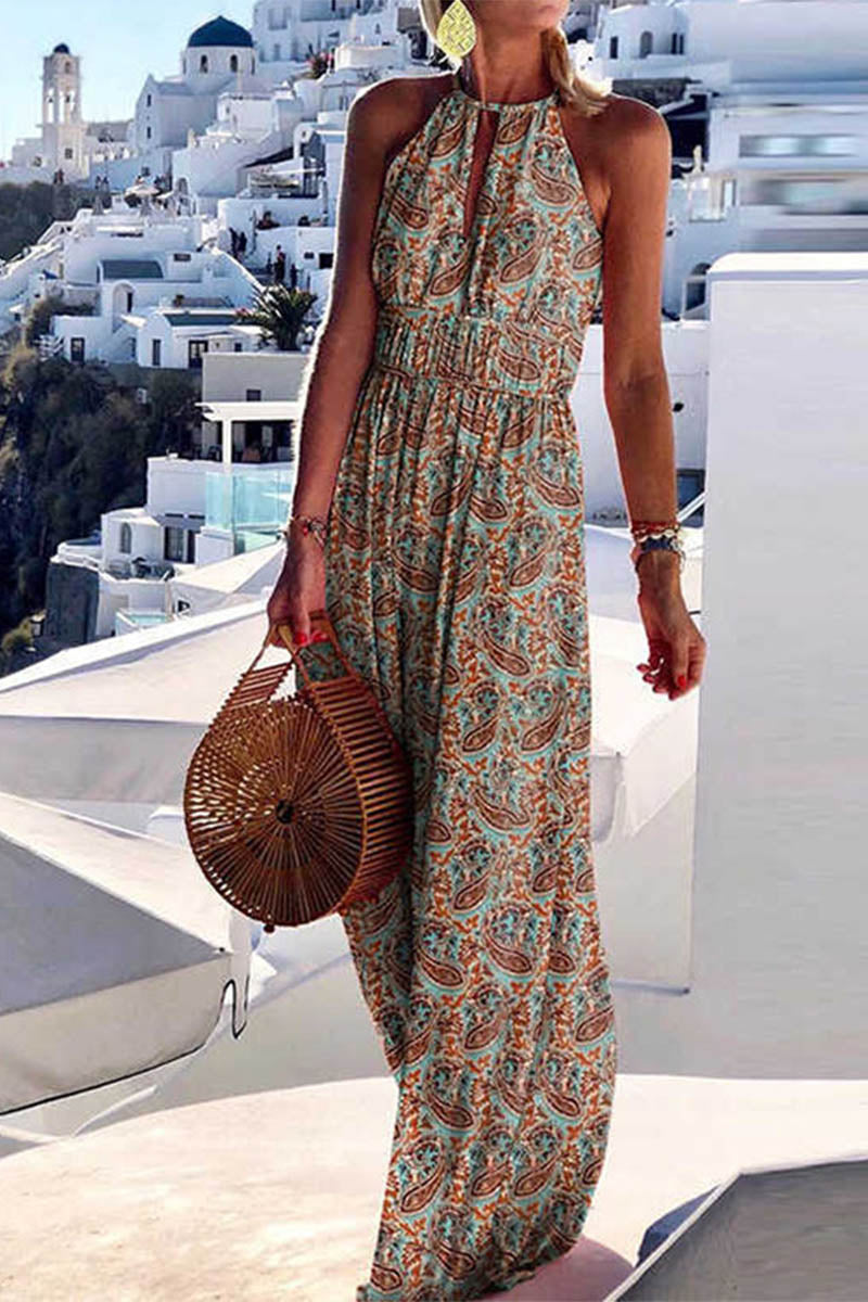 Printed dress with round neckline
