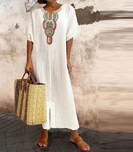 Olive - Women's cotton and linen dress