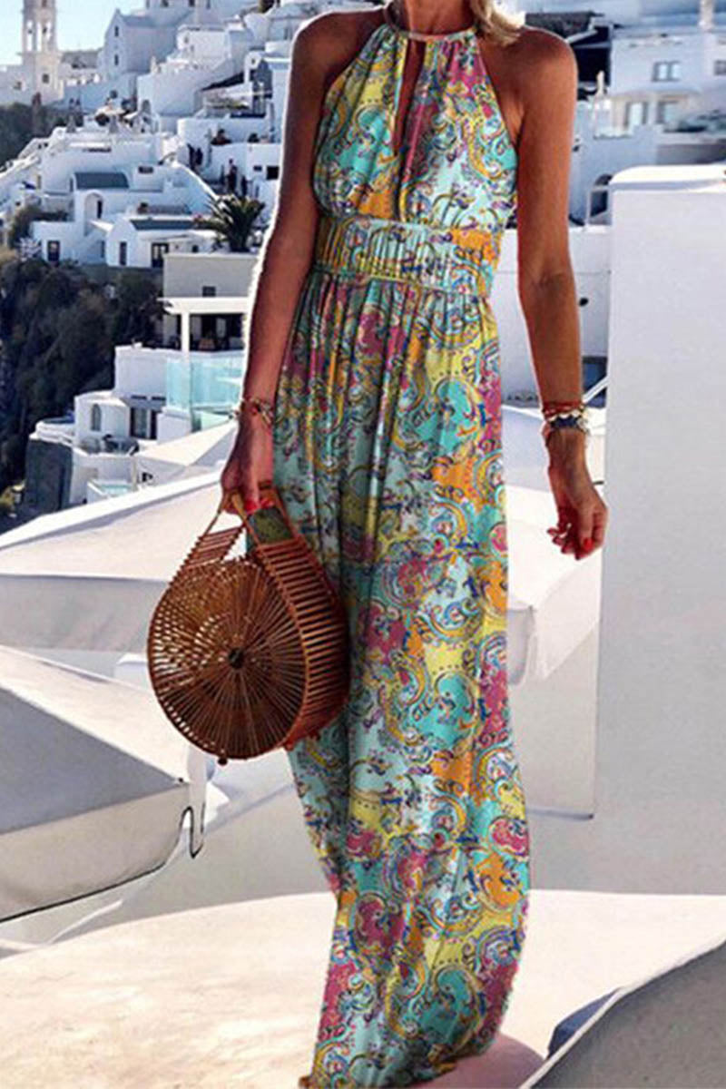 Printed dress with round neckline