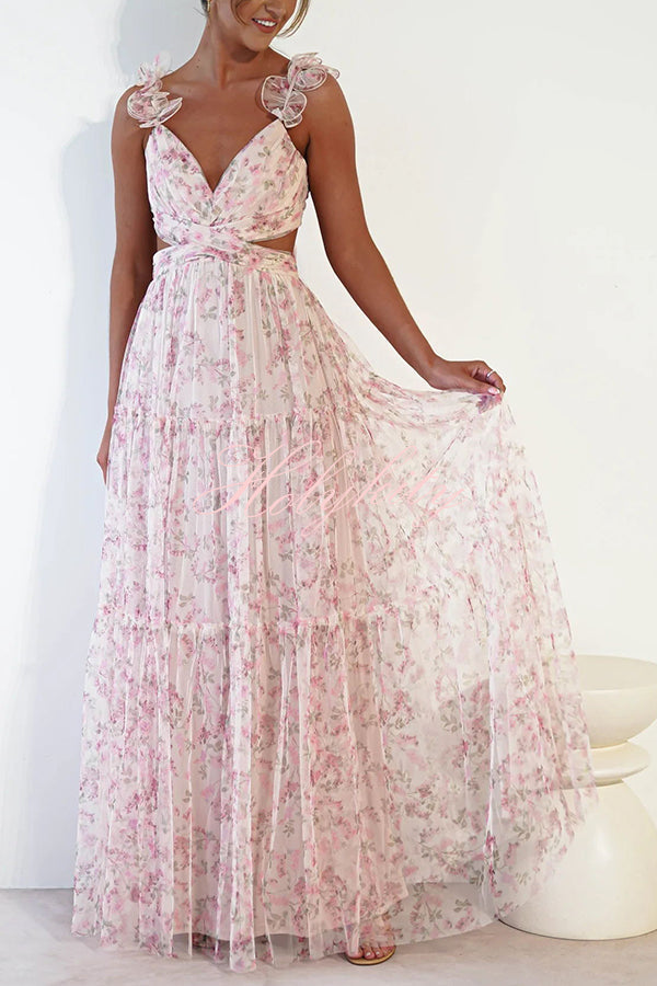 Fée des Jardins tulle maxi dress with floral ruffles and découpes à la Taille à Nouer on the twinset