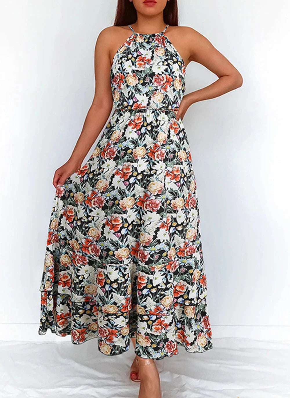 Halter skirt dresses with an elegant floral combination