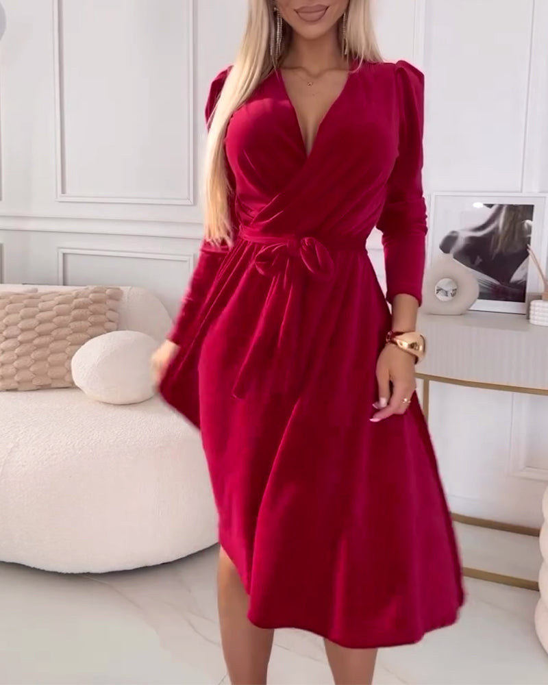 dress puff sleeves ribbon velvet