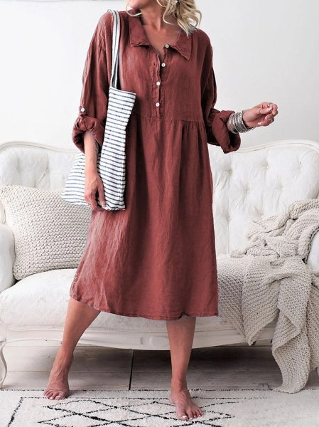 Maria women's long-sleeved summer dress, buttoned, loose fabric