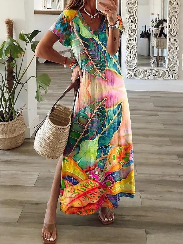 LP | Printed casual v-neck dress for women