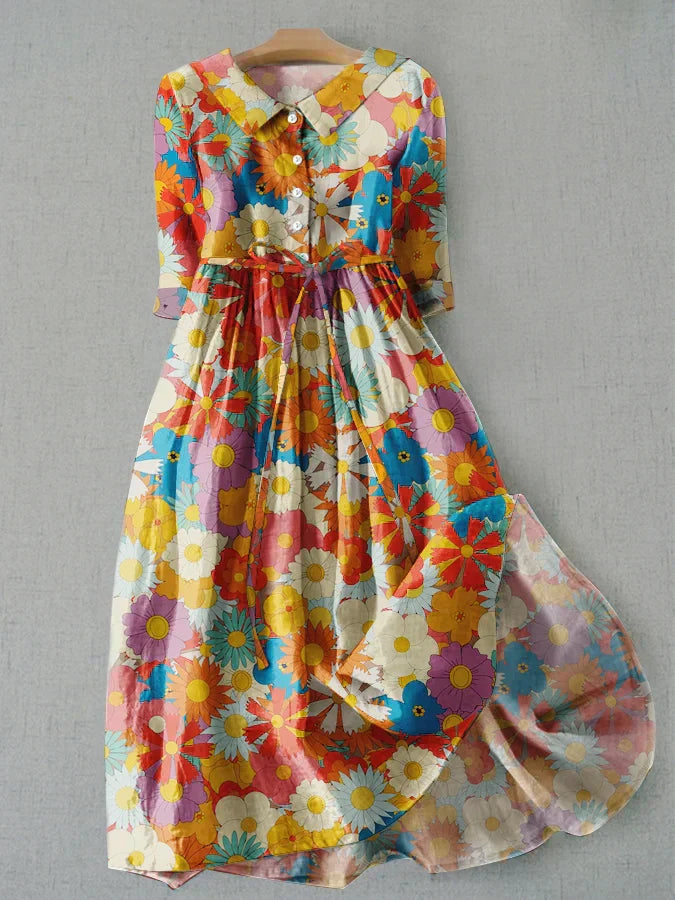 LP | Casual literary dress with floral print and loose tie