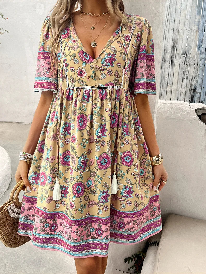 Albina Short Sleeve V-Neck Dress
