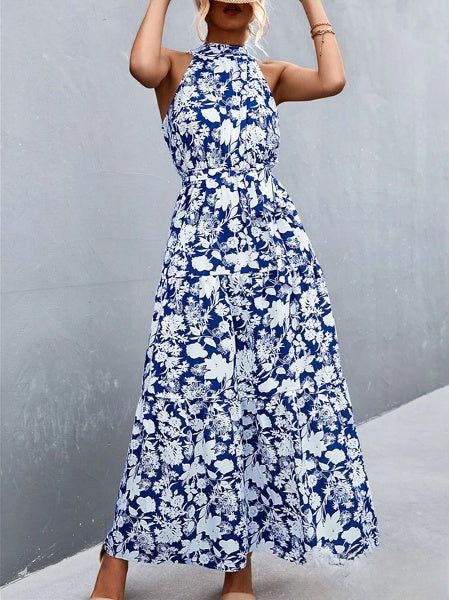 LD Best-selling jumpsuit dress with straps and halter neck with wavy polka dot print