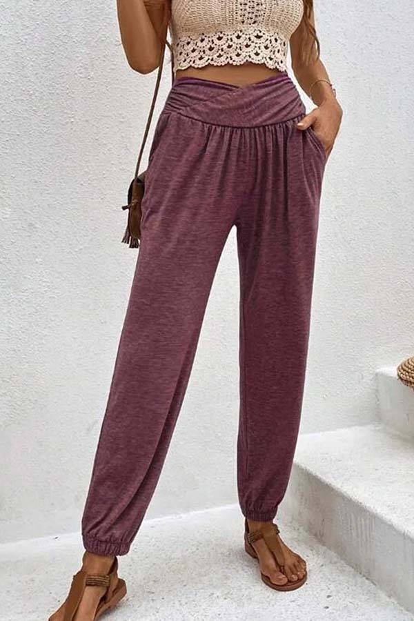 Temperament casual loose pocket high-waisted pants