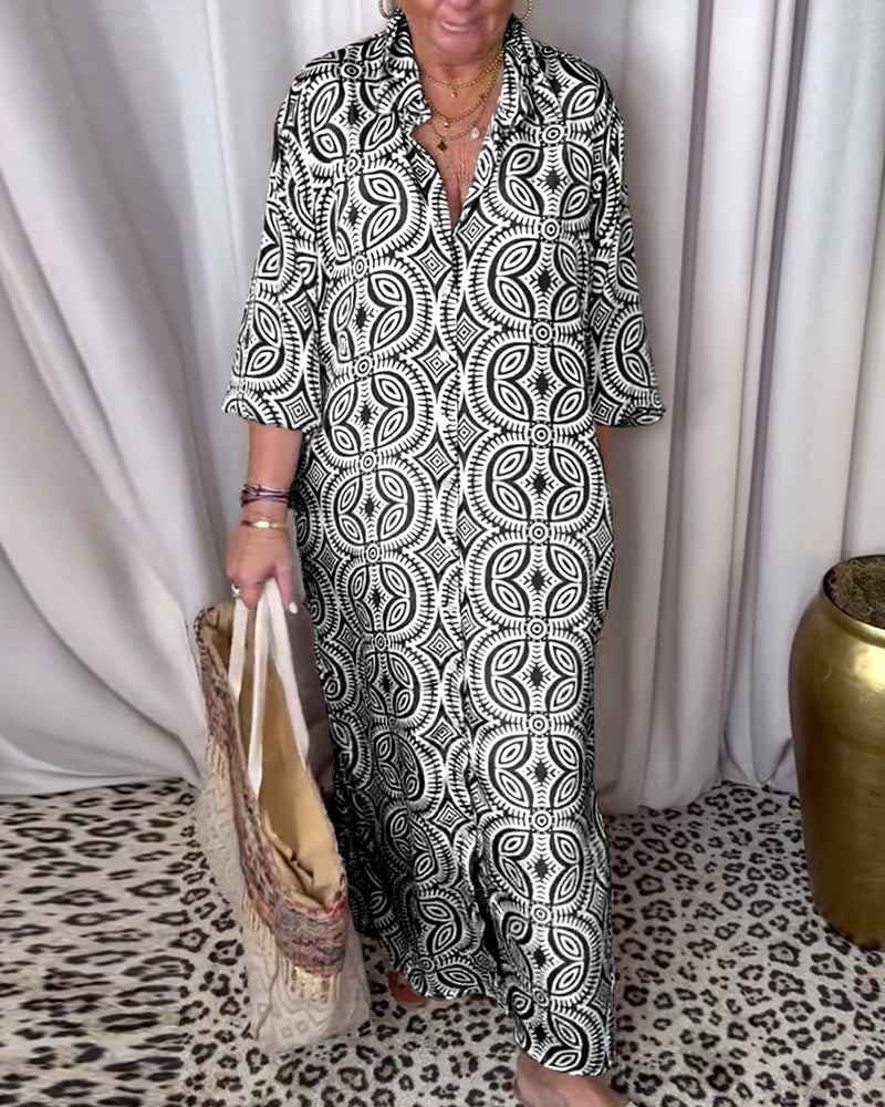 LP | Vintage printed long dress with flap pocket