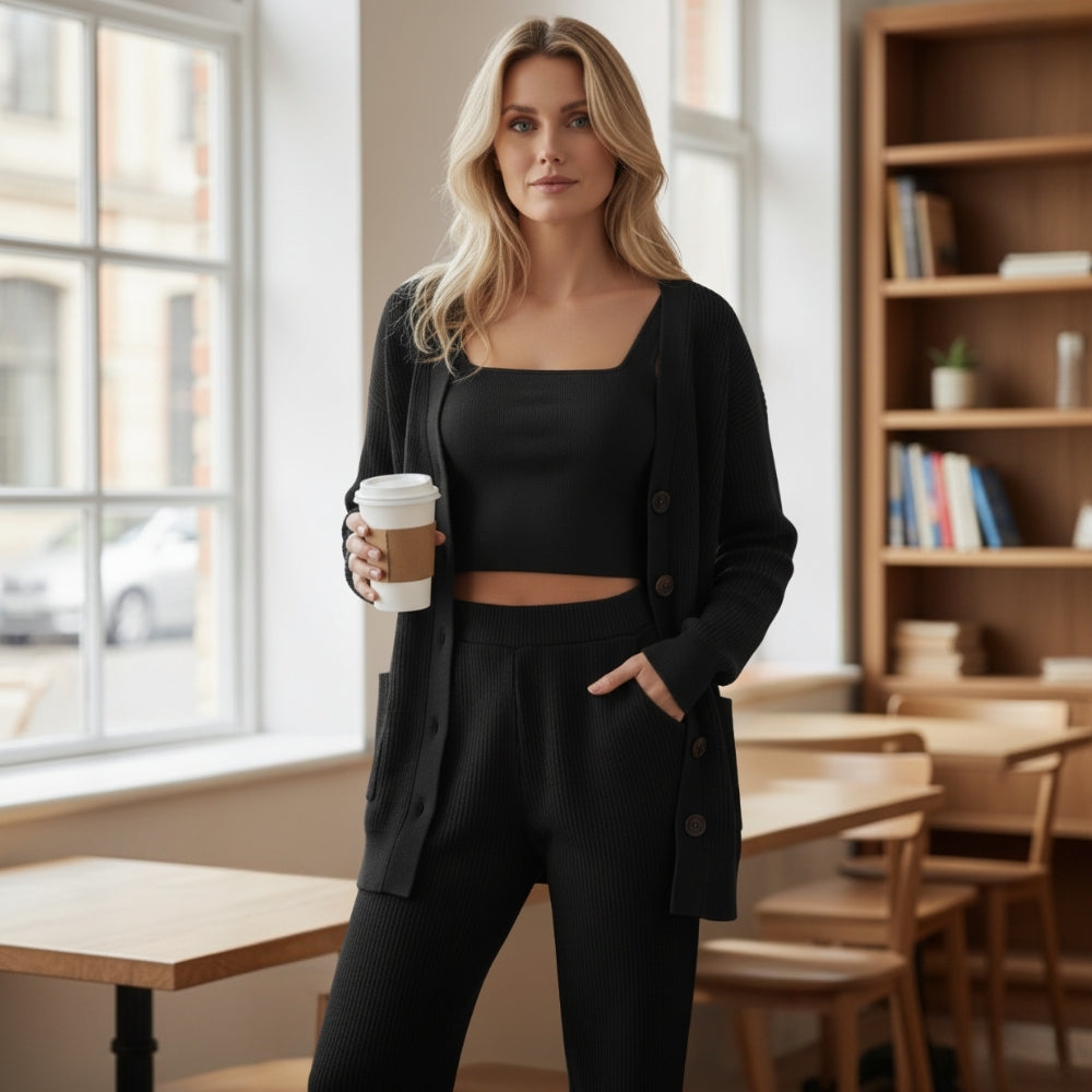 Arden | Three-Piece Women’s Set – Cardigan, Vest & Trousers