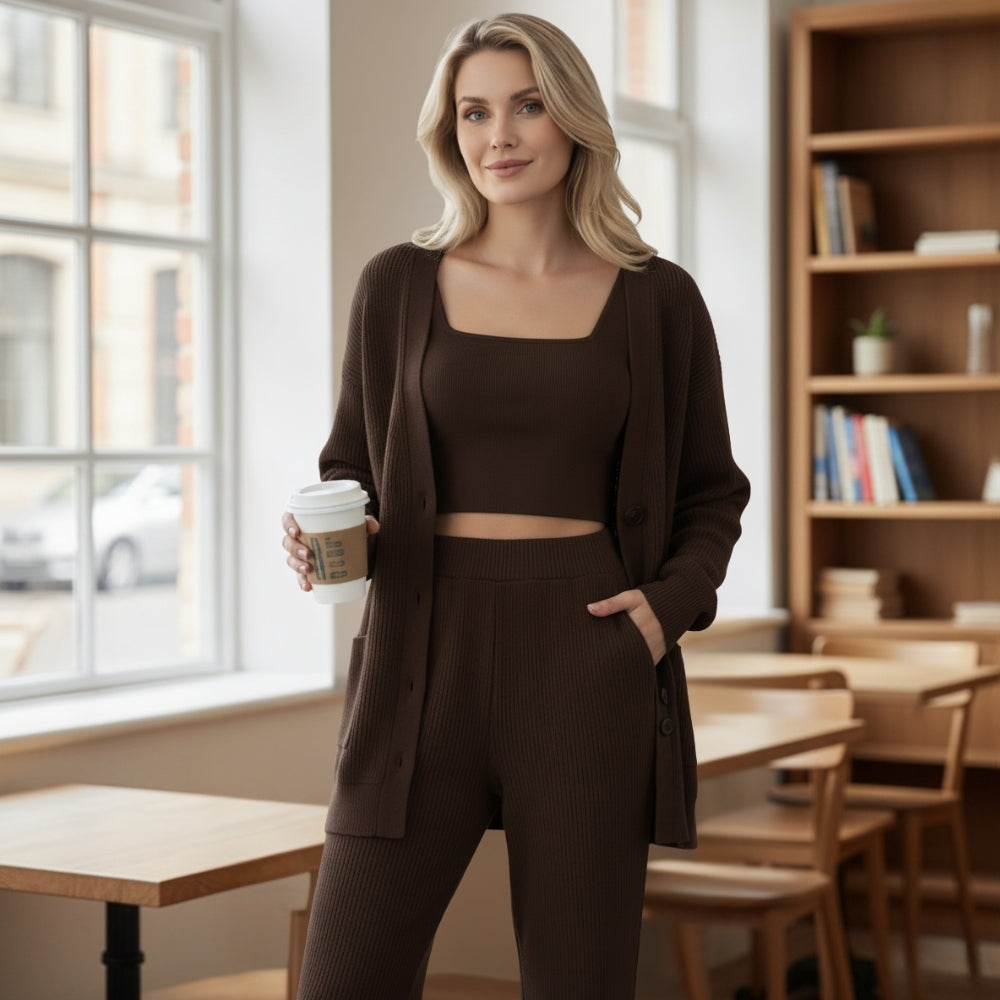 Arden | Three-Piece Women’s Set – Cardigan, Vest & Trousers