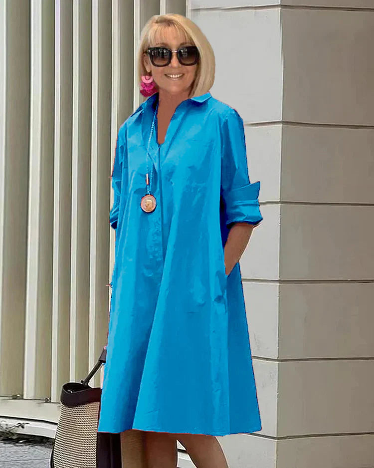 Bailey - Midi-length dress with shirt collar and spring-summer temperament
