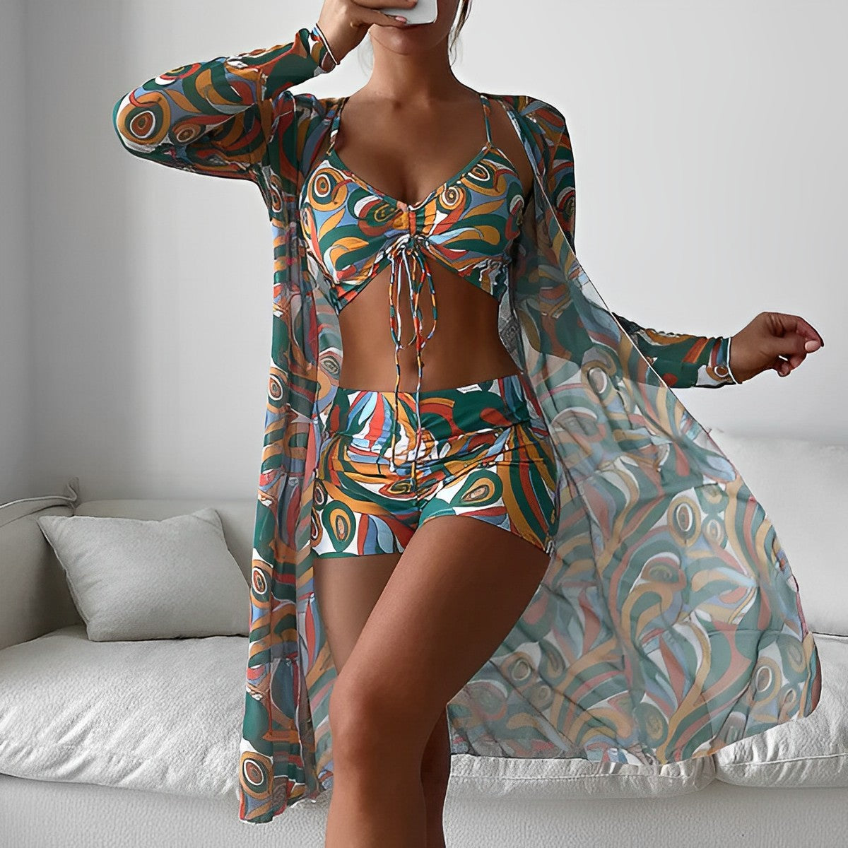 Printed swimwear with swirls