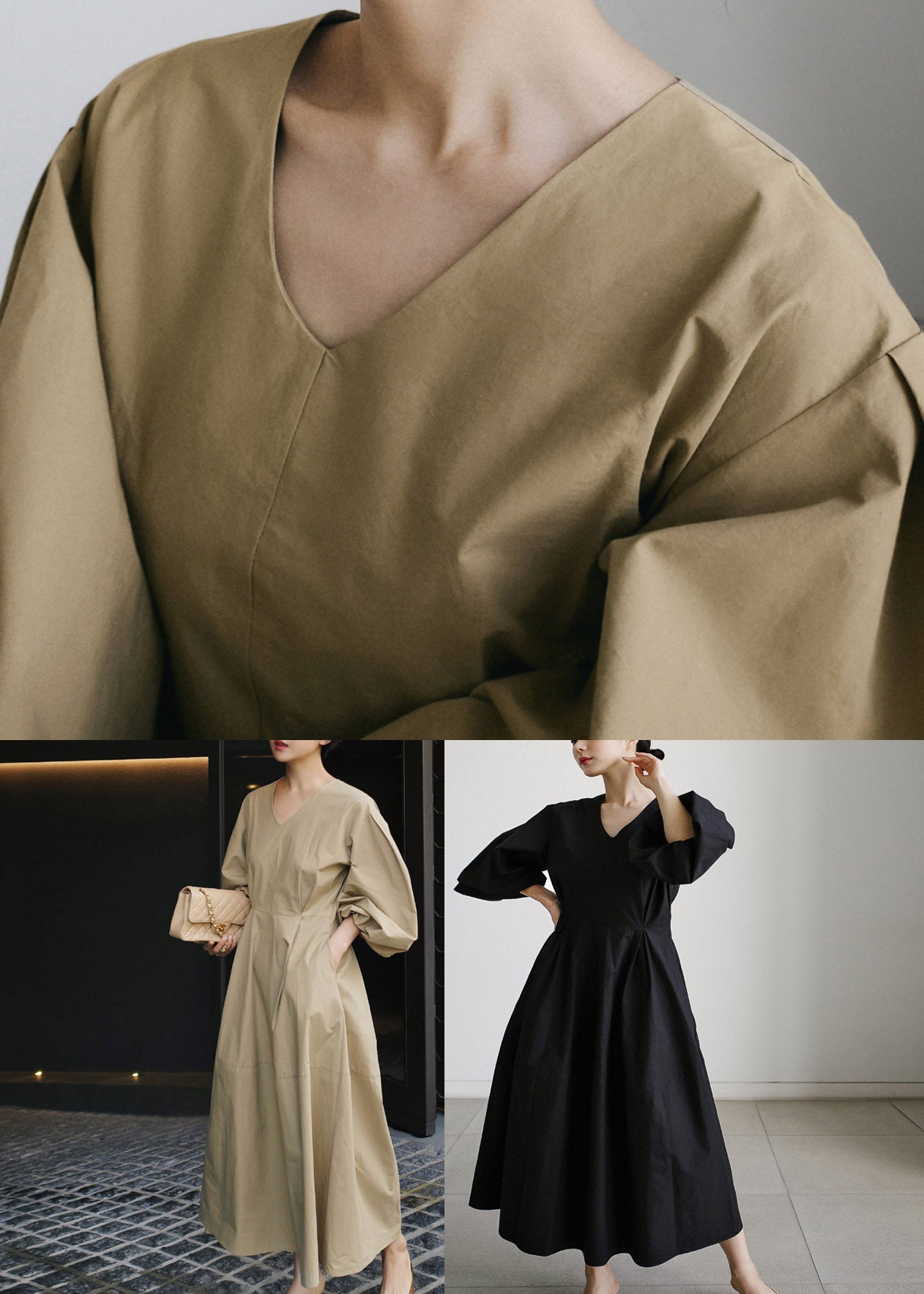 Mc | Long-sleeved patchwork dress with pointed neckline