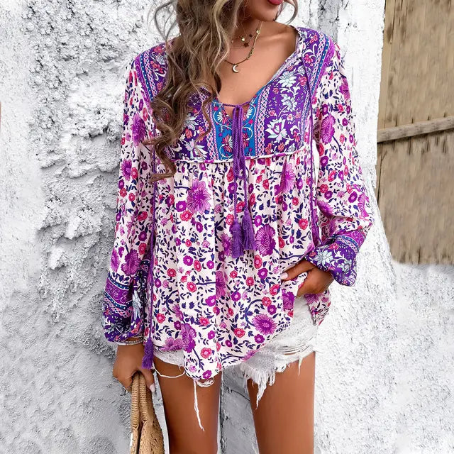 MonLu - Vintage Long Sleeve Blouse