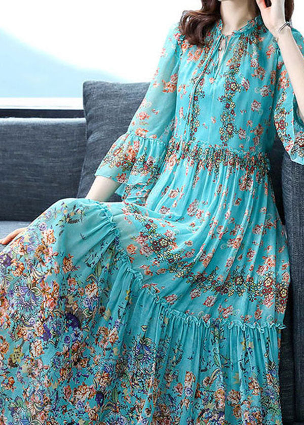 Mc | Voluminous silk maxi dress in patchwork look with flared sleeves