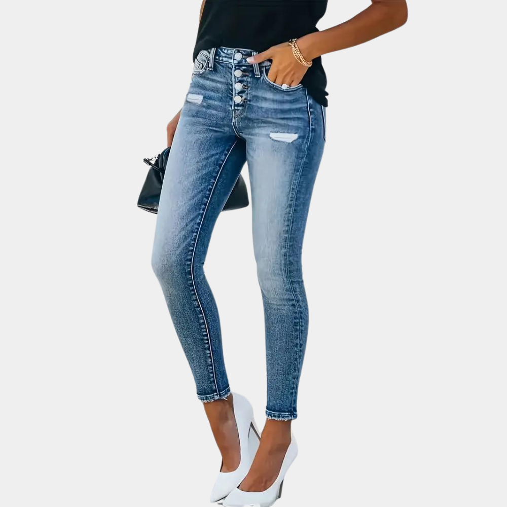 Ember - Women's Skinny Jeans with Buttons