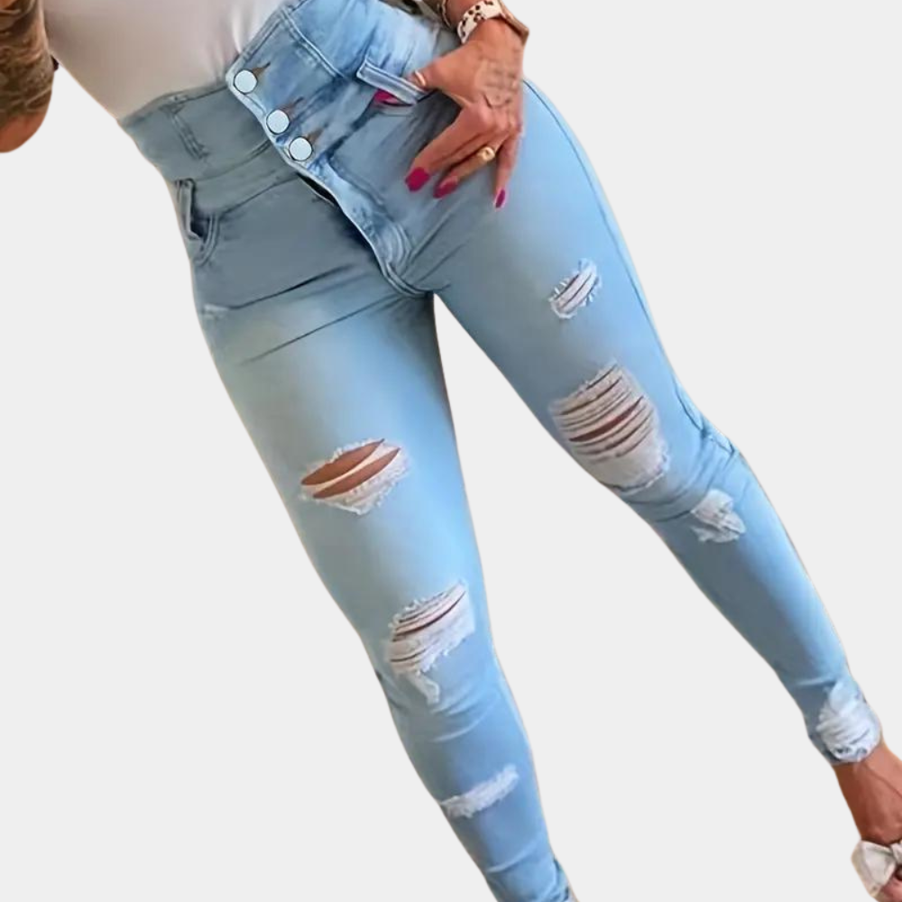 Elizabete - Women's high-waisted ripped jeans