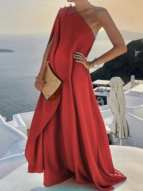 Asymmetrical long maternity dress with open back and one shoulder