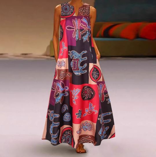 Mc | Charlote - Sleeveless summer dress with v-neck and retro print