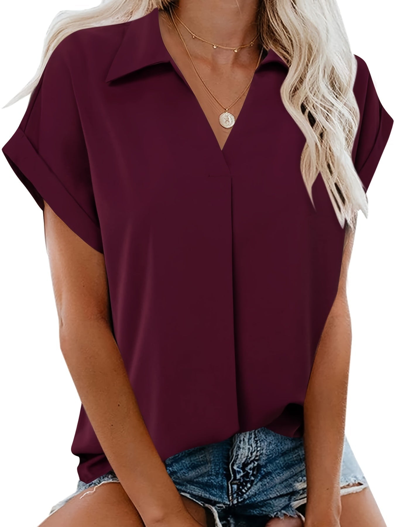 Chiffon blouse - model with lapel collar and butterfly sleeves