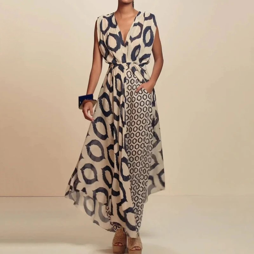 LD Long dress with ethnic print and pockets