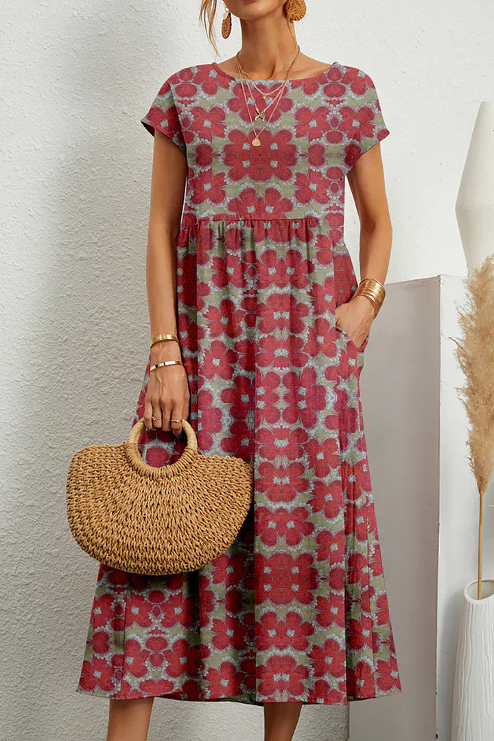 Desma - Printed sleeveless dress with round neckline
